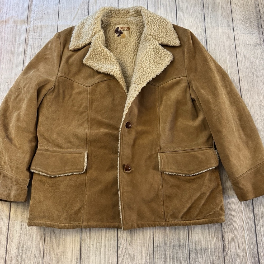 Vintage 70's SILTON CALIFORNIA Suede Sherpa Lined Coat Ranch Jacket Heavy Sz 44